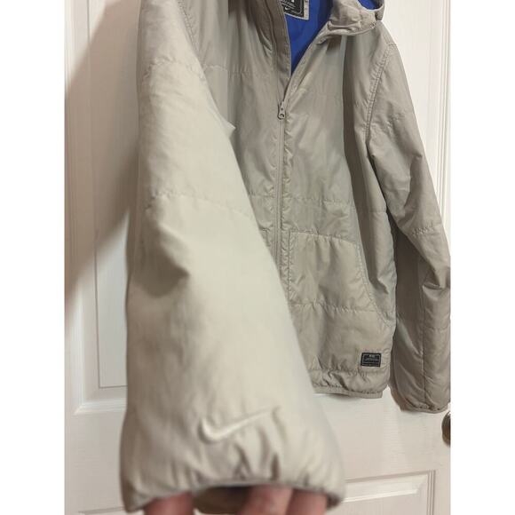 Nike Men M Puffer Jacket Gray Blue Hooded Pockets Rear Pocket Performance Active - Picture 5 of 8